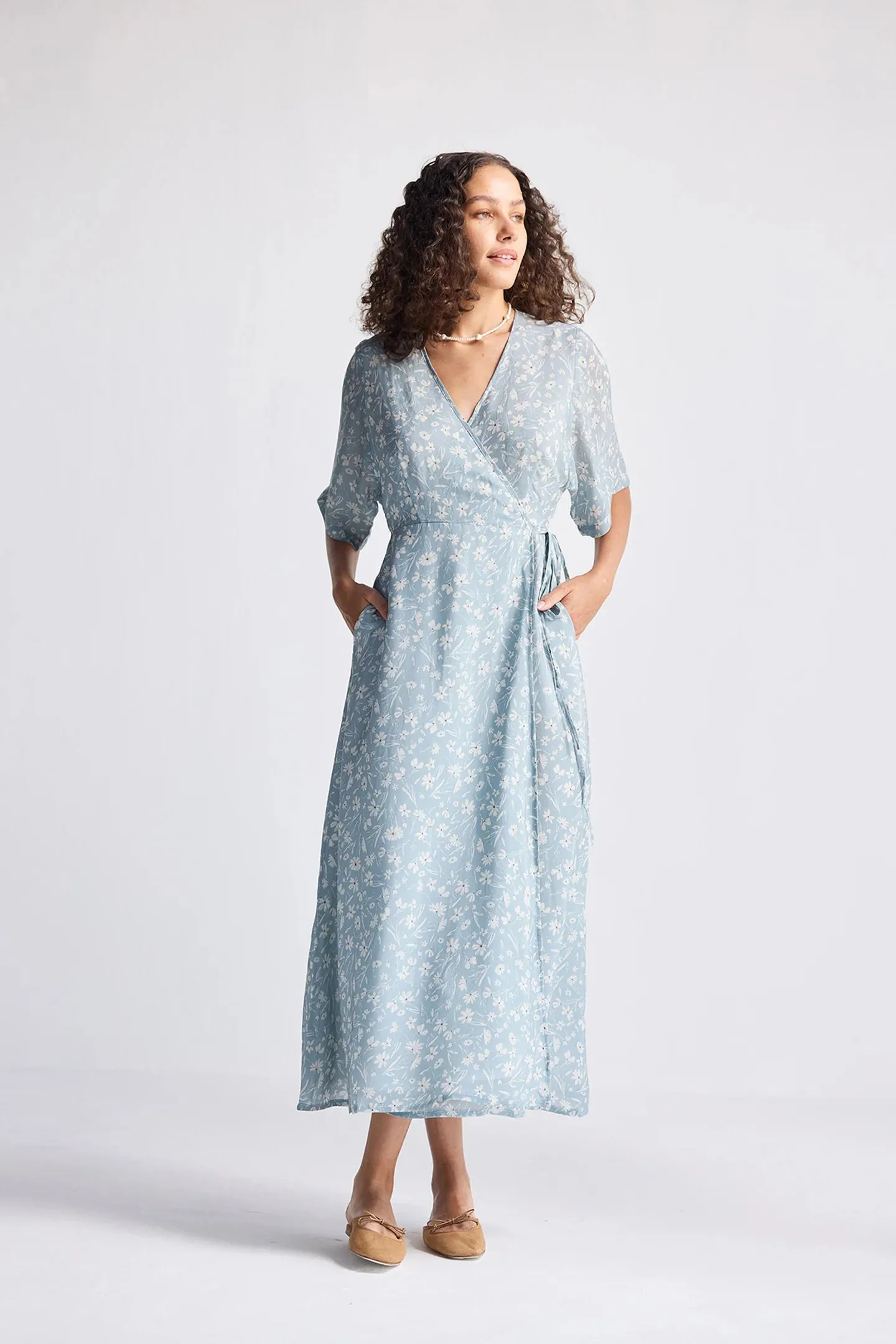 Reistor Maxi Wrap Dress in Light Blue Florals | NEW COLLECTION