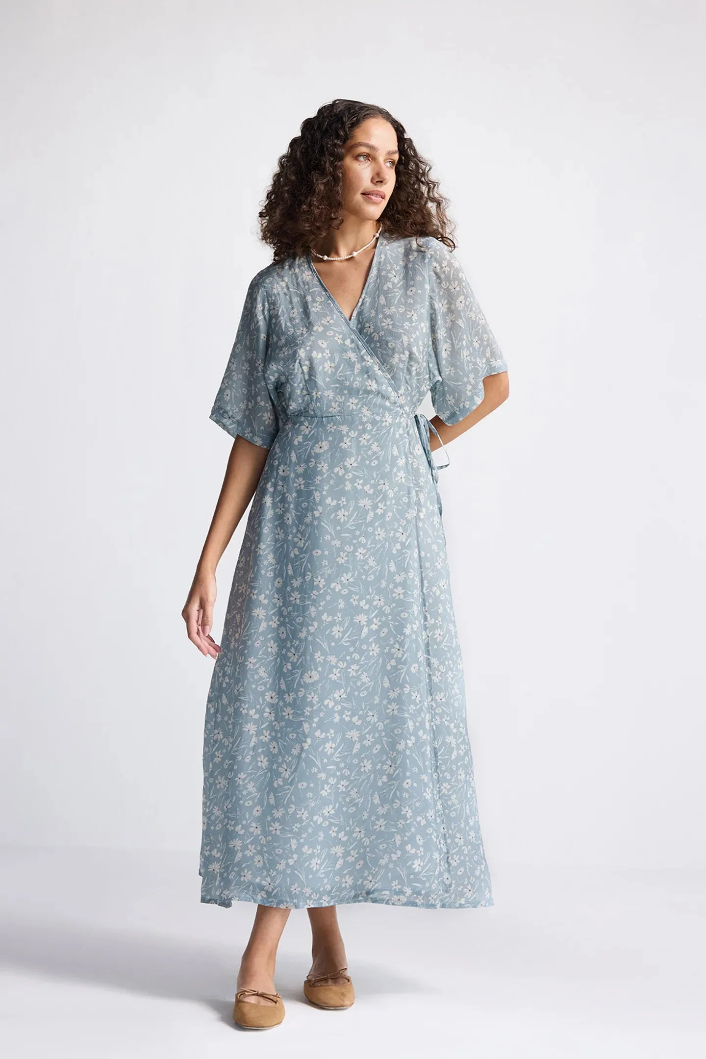 Reistor Maxi Wrap Dress in Light Blue Florals | NEW COLLECTION