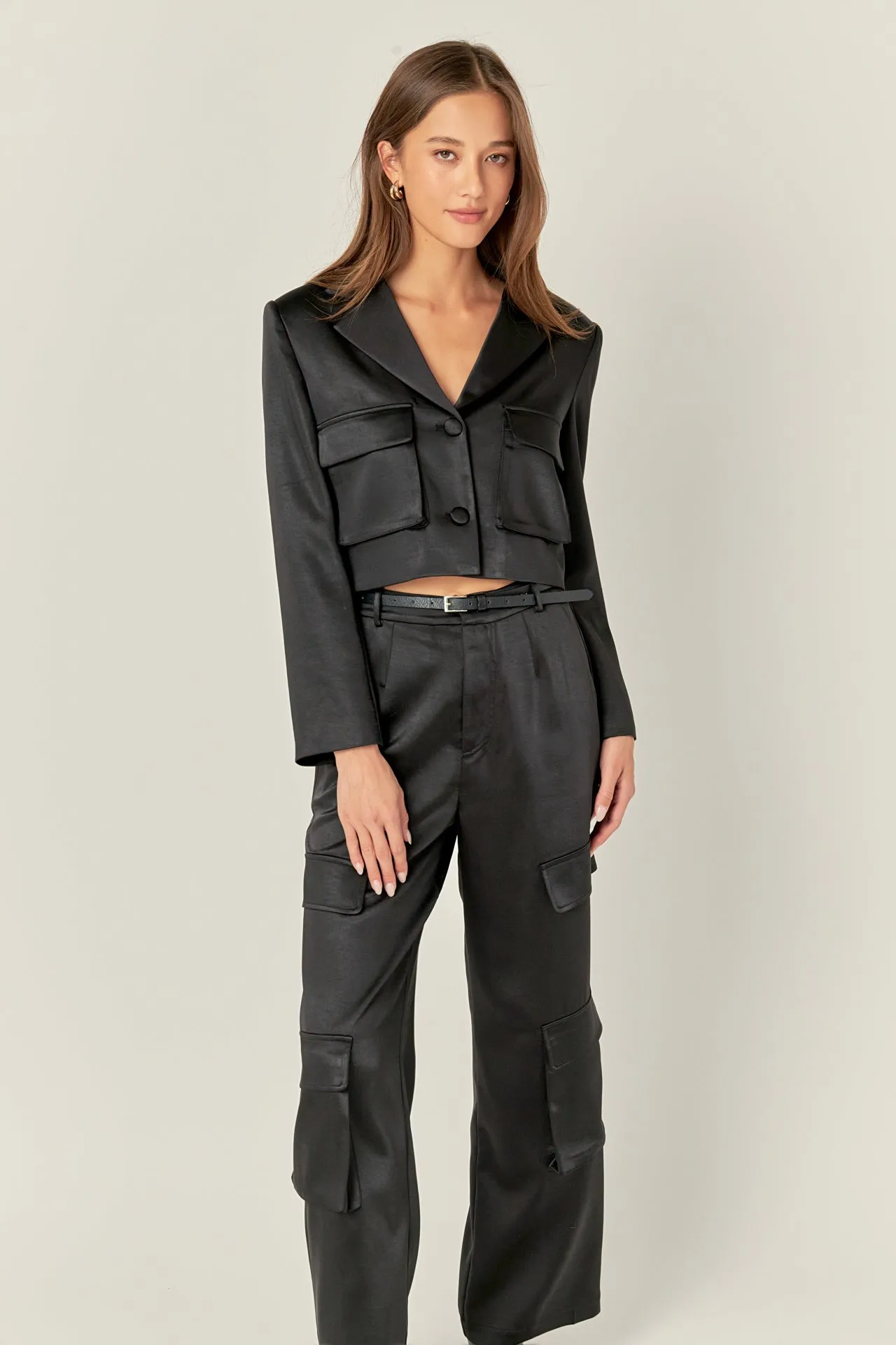 Satin Wide Leg Cargo Pants