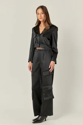 Satin Wide Leg Cargo Pants