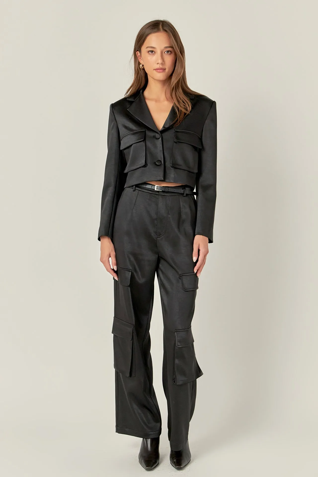 Satin Wide Leg Cargo Pants