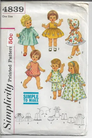 Simplicity 4839 Doll Wardrobe Chatty Baby Vintage Sewing Pattern 1960s