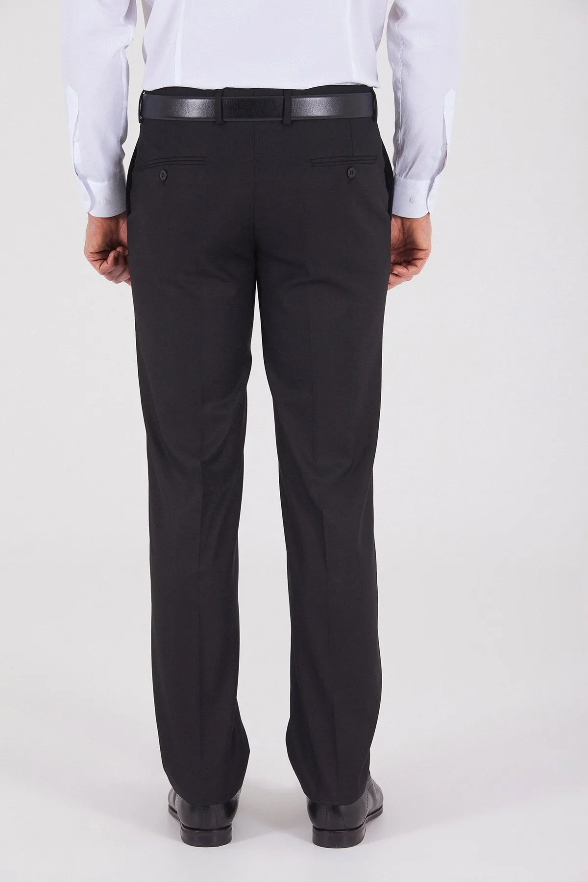 Slim Fit Side Pocket Low Waist Unpleated Navy Dress Pants, Black