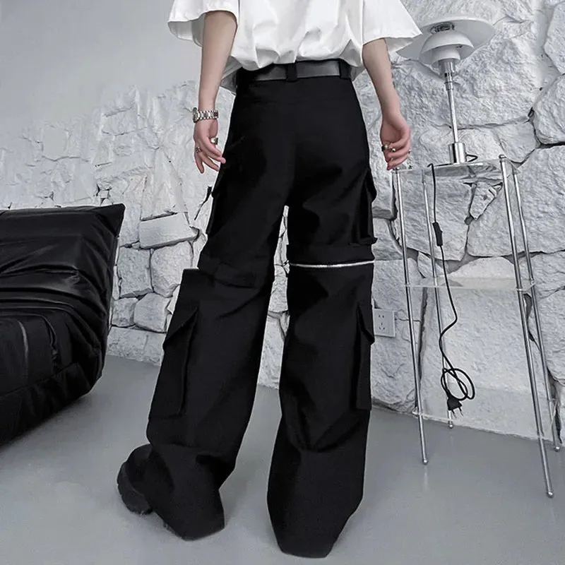 Solid Color Spliced Baggy Cargo Pants