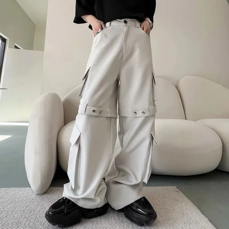 Solid Color Spliced Baggy Cargo Pants