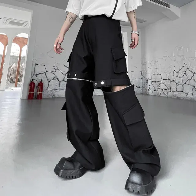 Solid Color Spliced Baggy Cargo Pants