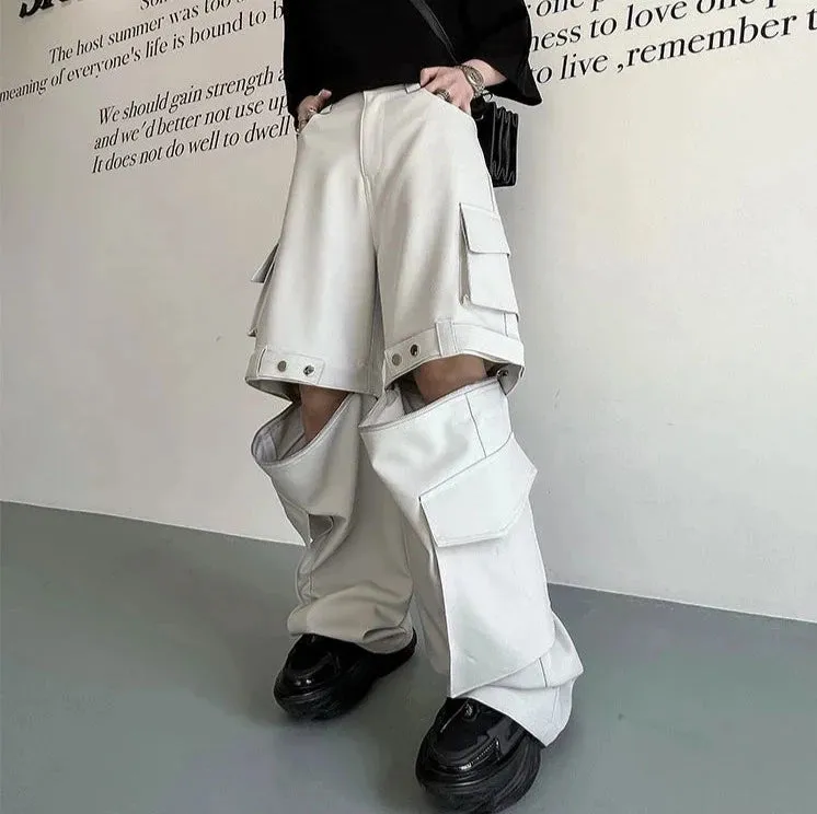 Solid Color Spliced Baggy Cargo Pants