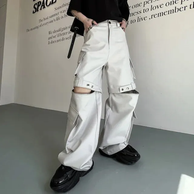 Solid Color Spliced Baggy Cargo Pants