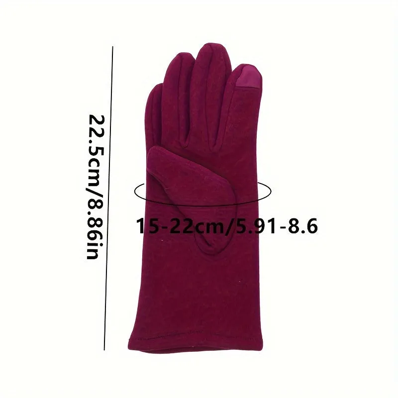 Solid Windproof Full Finger Outdoor Warm Cycling Gloves For Female