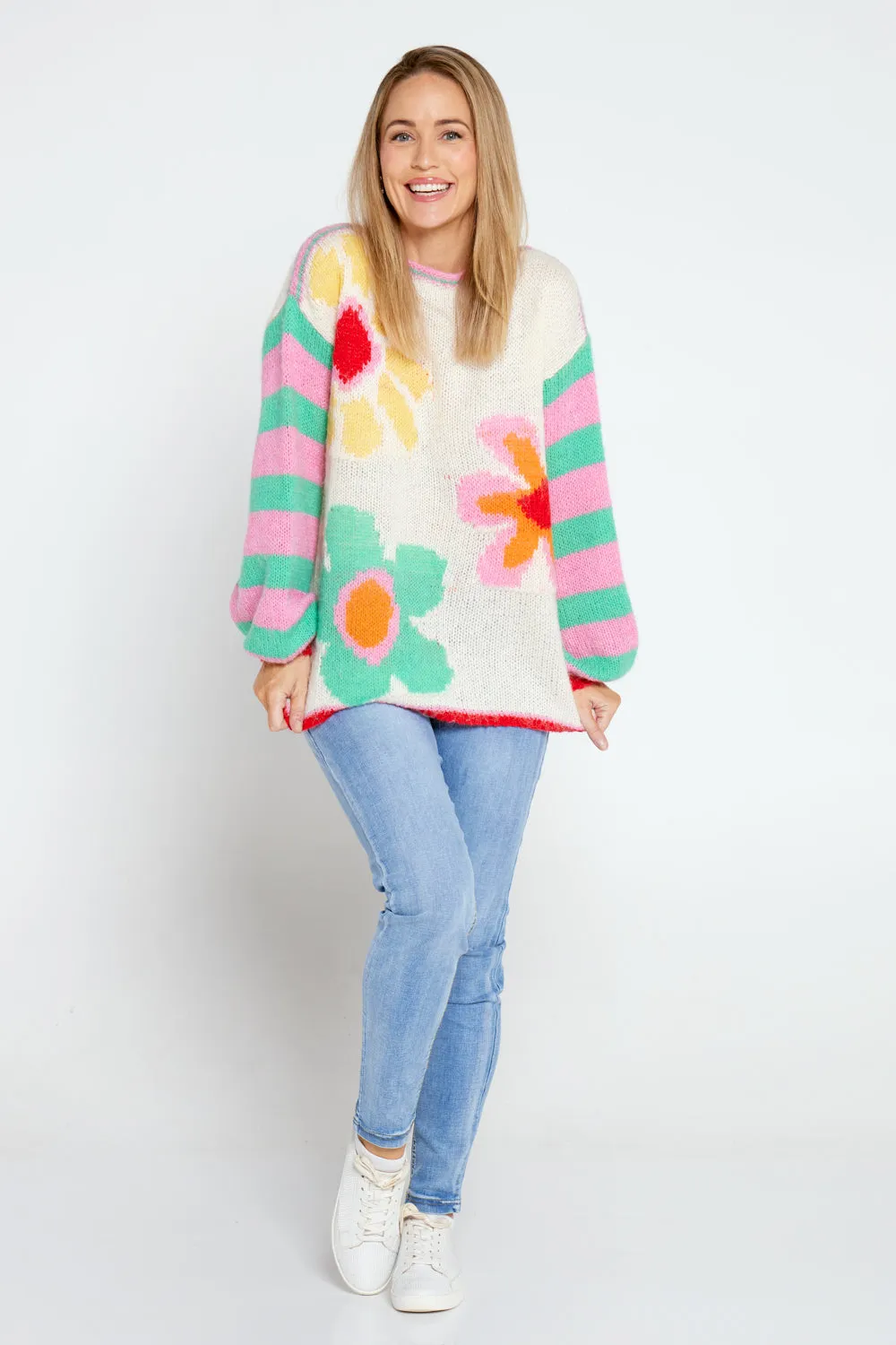 Stevie Knit Jumper - Ivory/Multi Floral