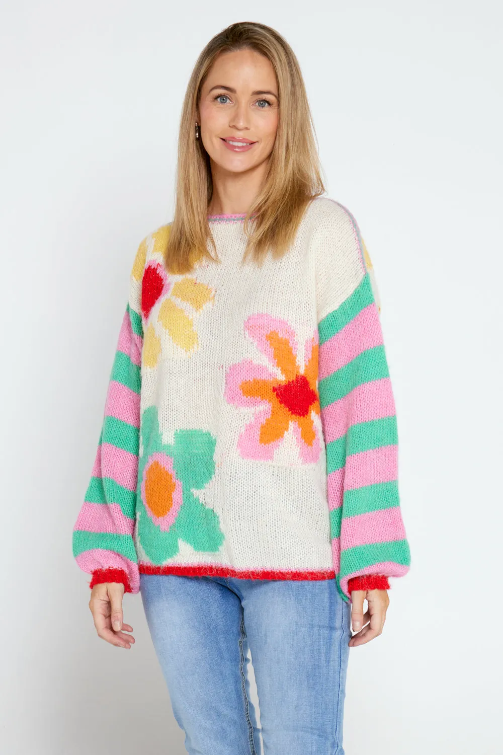 Stevie Knit Jumper - Ivory/Multi Floral