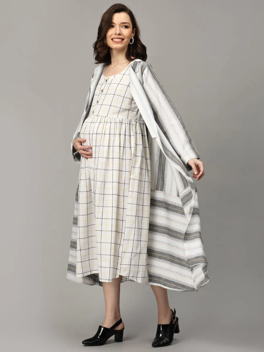 Stormy Sky Stripe Maternity and Nursing Shacket Dress