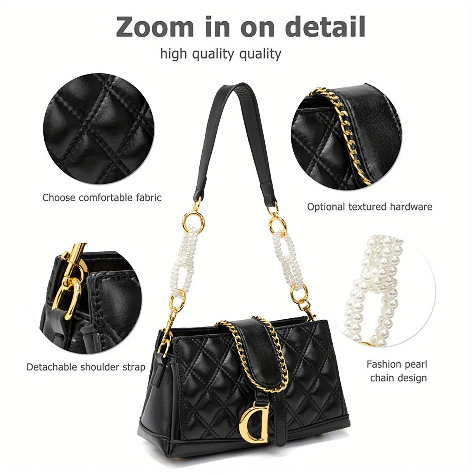 Stylish Pearl Chain Small Shoulder Handbag - Fashion Designer Crossbody Bags for Women - Clutch Purses with Chain Strap, Inner Pocket, and Magnetic Closure