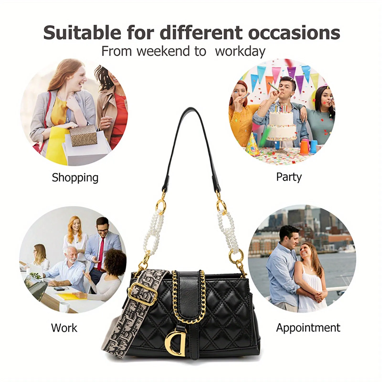 Stylish Pearl Chain Small Shoulder Handbag - Fashion Designer Crossbody Bags for Women - Clutch Purses with Chain Strap, Inner Pocket, and Magnetic Closure