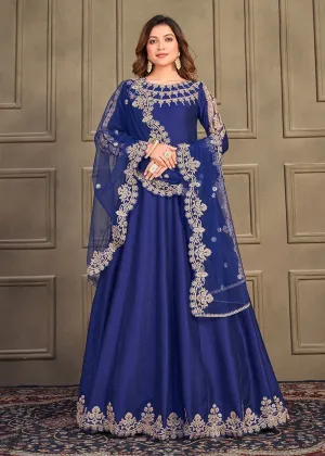 Stylish Royal Blue Art Silk Floor Length Anarkali Dress