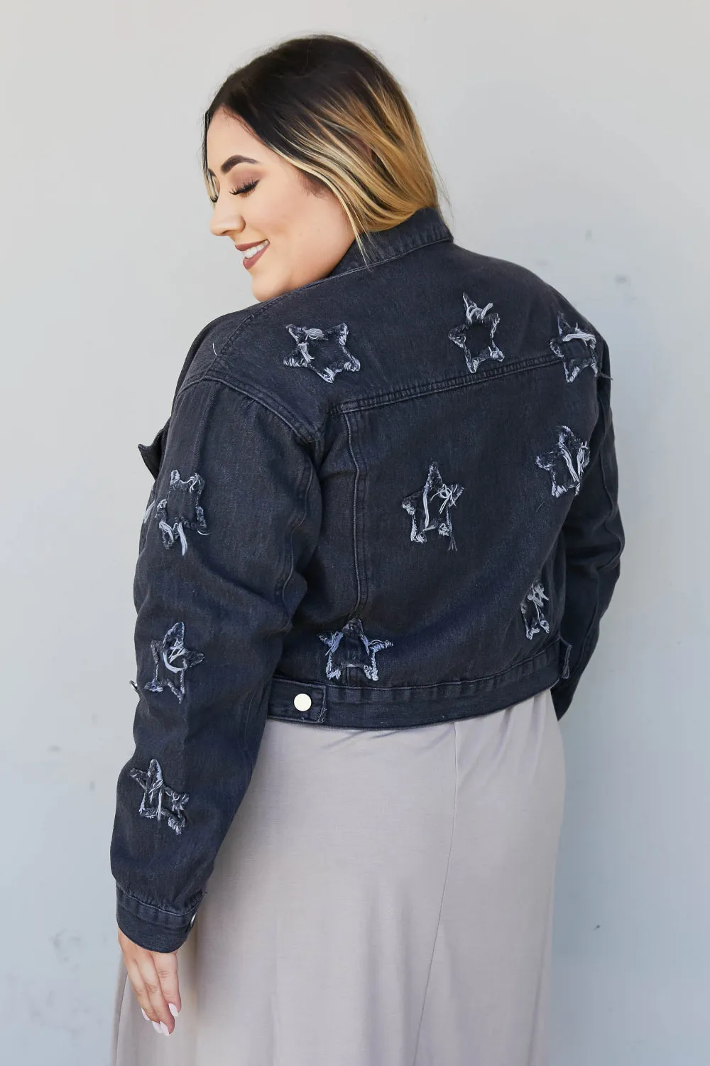 Sweet Generis Star-Crossed Full Size Run Cropped Denim Jacket