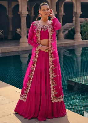 Tempting Pink Embroidered Designer Indo Western Dress