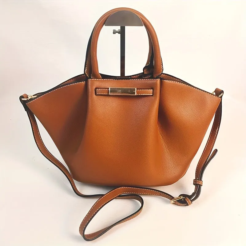 Tote Handbag for Women - Large Spacious Shoulder Bag with Safe Clasp, Durable PU Material in Rich Brown/Black, Simple Care