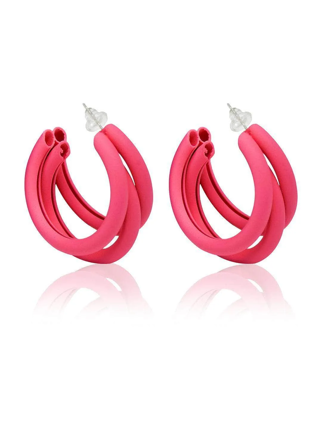 Triple Hoop Earrings Magenta Pink