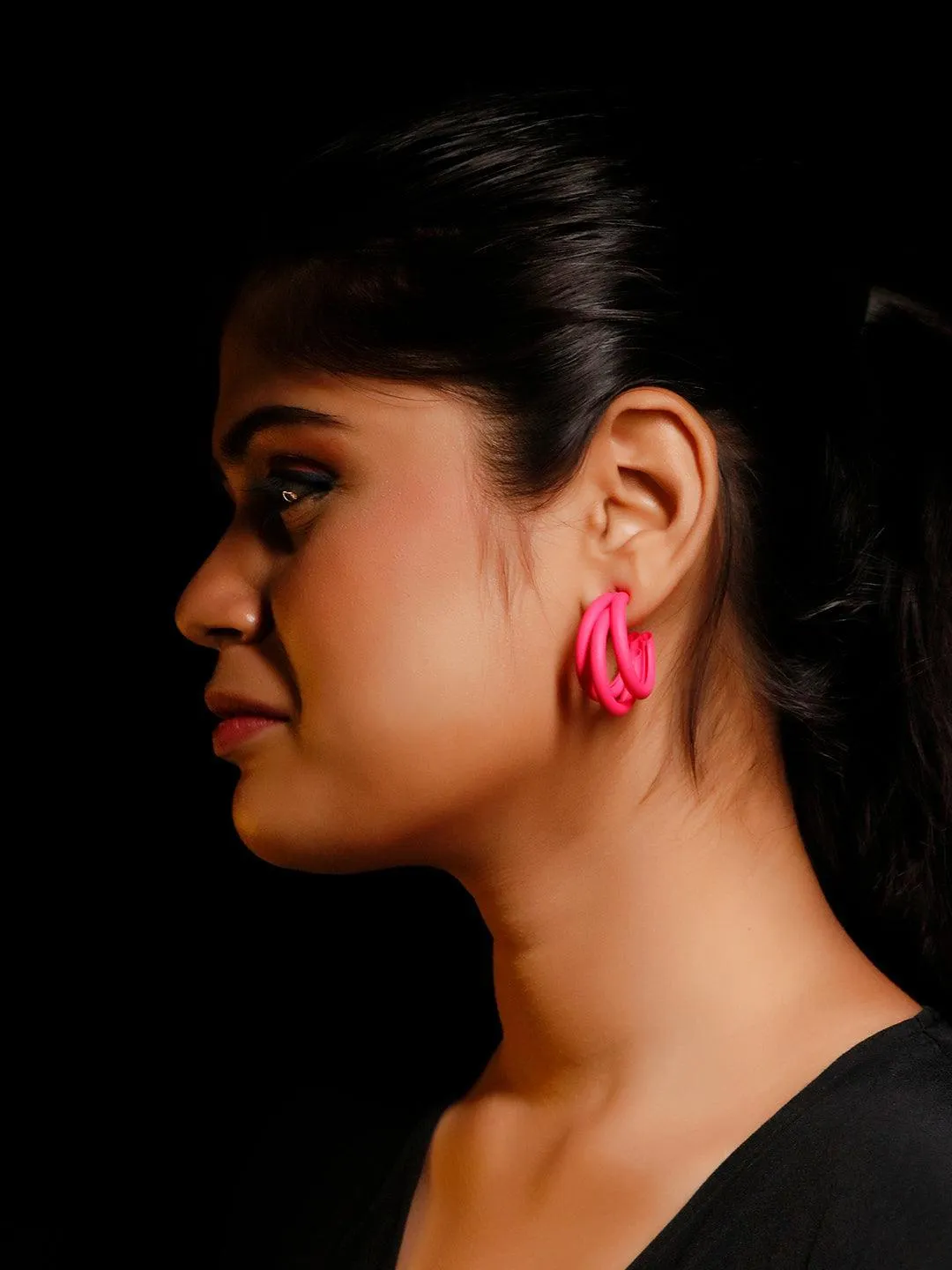 Triple Hoop Earrings Magenta Pink