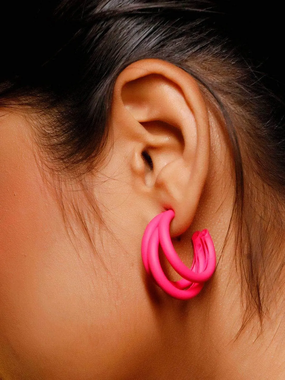 Triple Hoop Earrings Magenta Pink