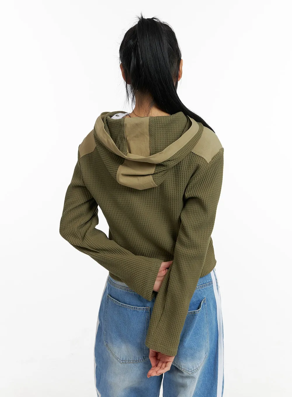 Two-Tone Cropped Hoodie Jacket CM407