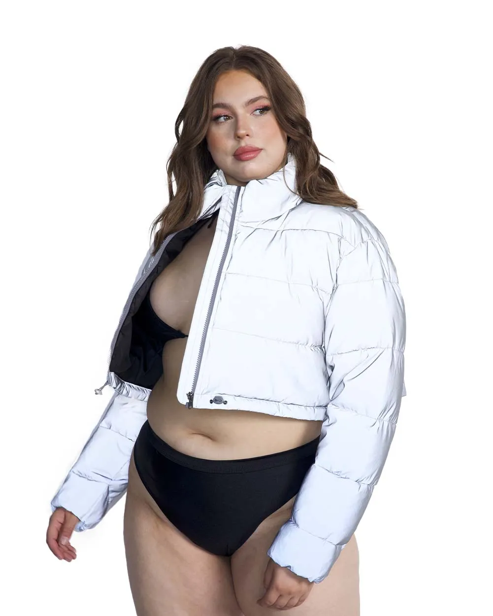 Unisex High On Bass Reflective Cropped Puffer Jacket