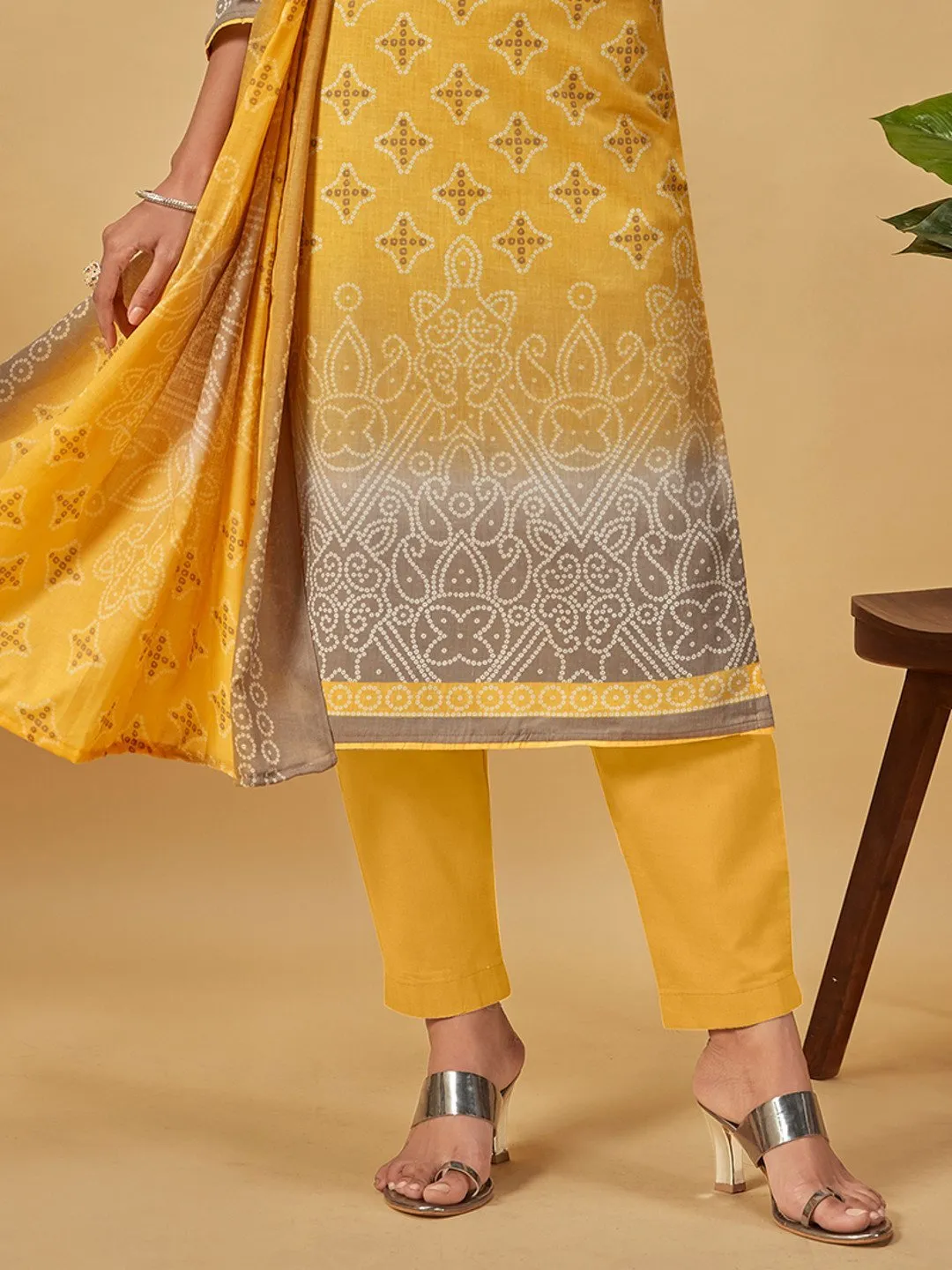 Unstitched Cotton Yellow Suit Dress Material for Ladies