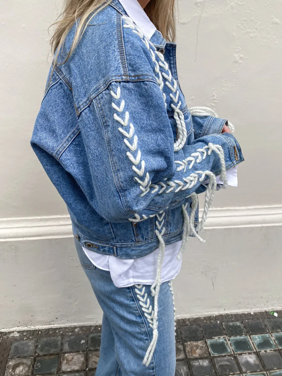 Upcycled Denim Thread Jacket, Blue Denim, by Fanfare