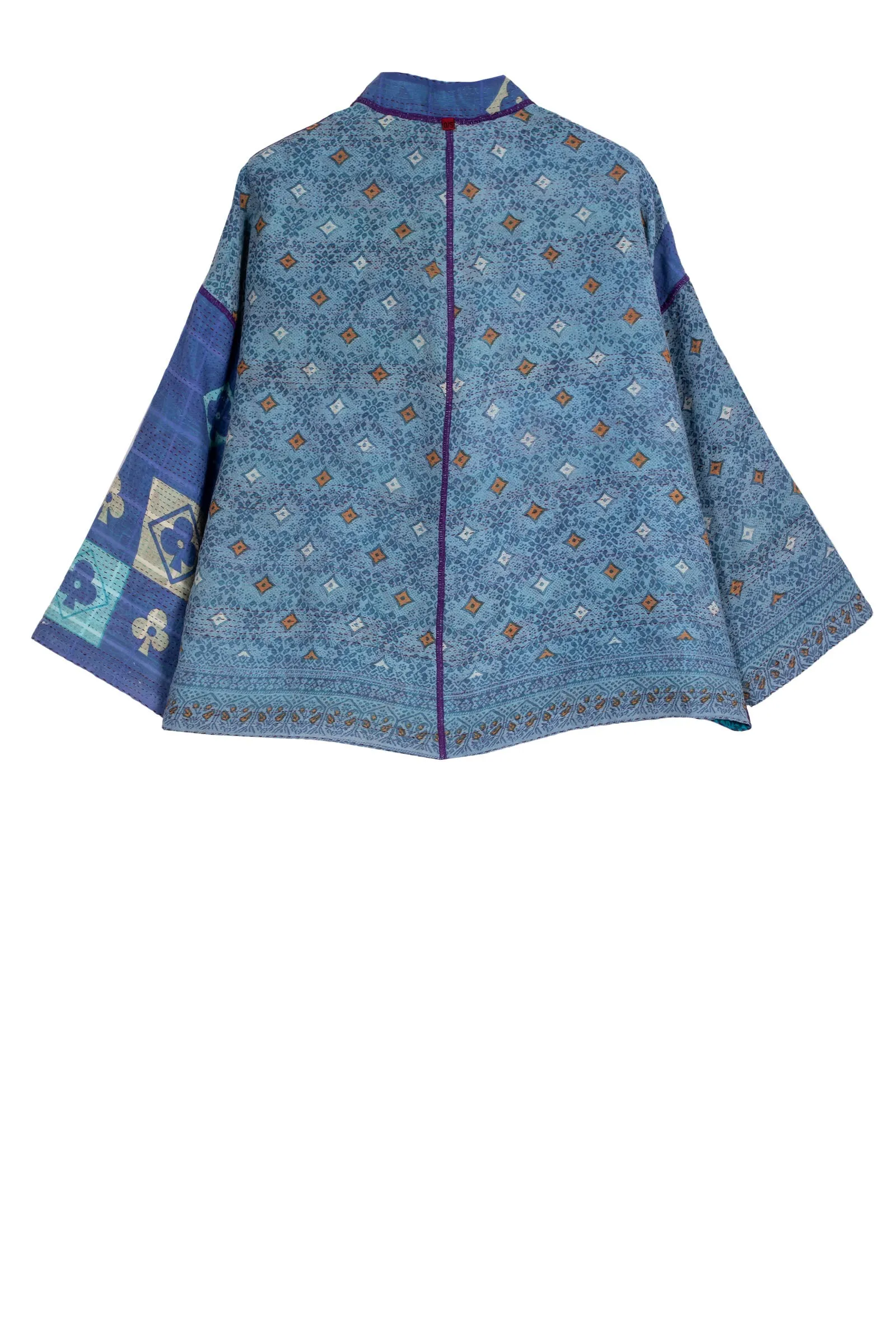 VINTAGE COTTON KANTHA STAND COLLAR CROPPED JKT