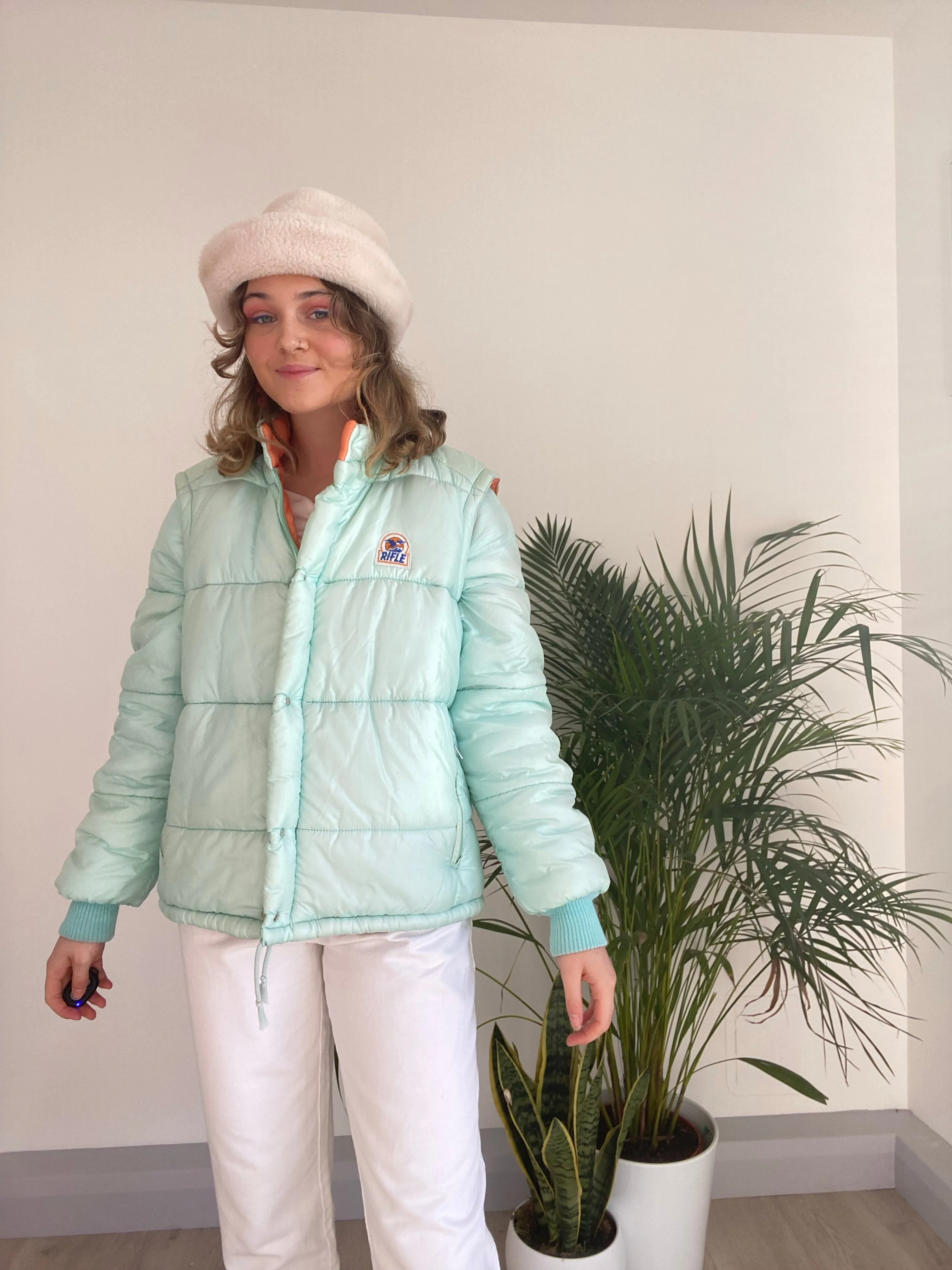 Vintage Mint Green Puffer Jacket (S)