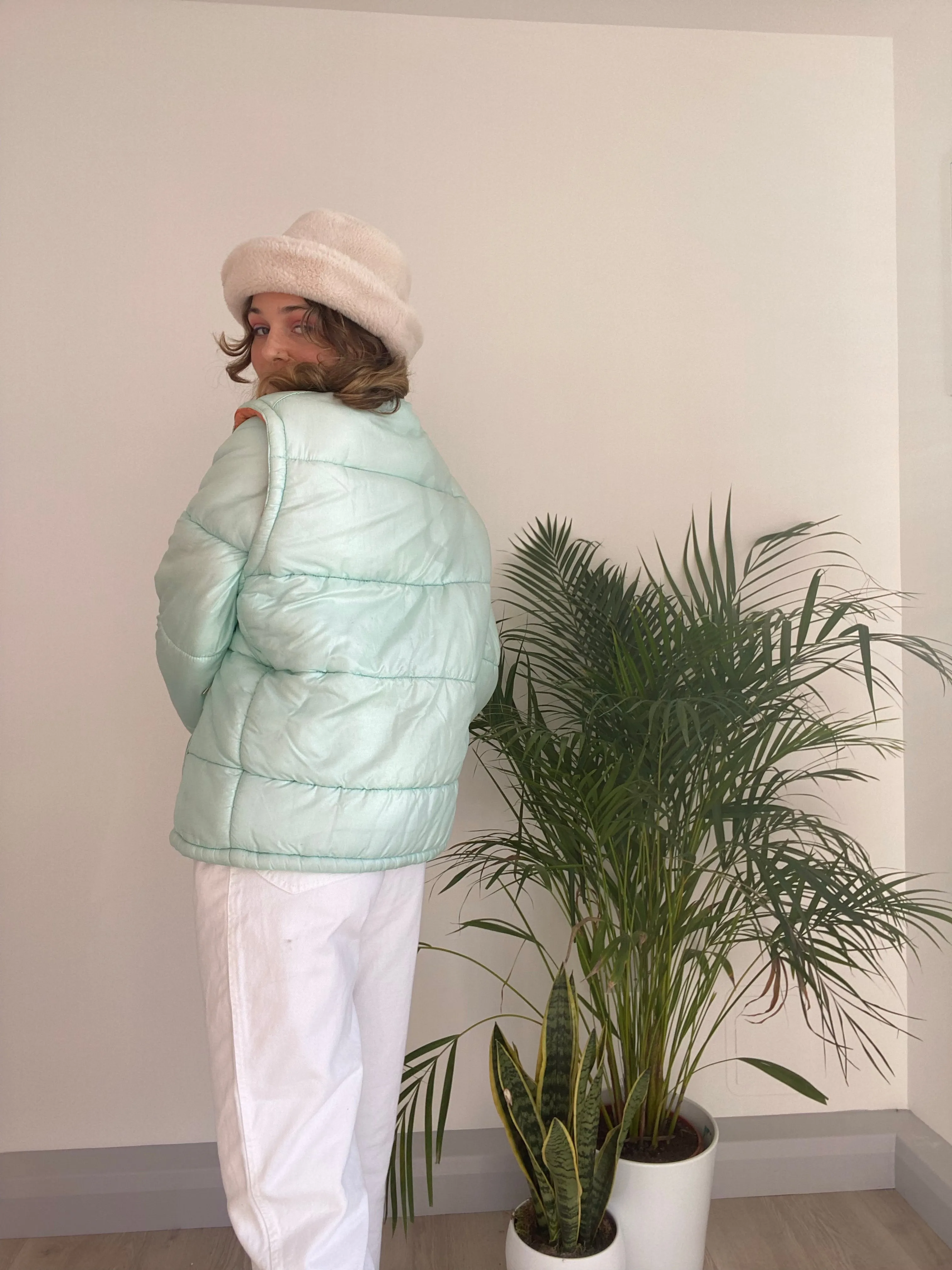 Vintage Mint Green Puffer Jacket (S)