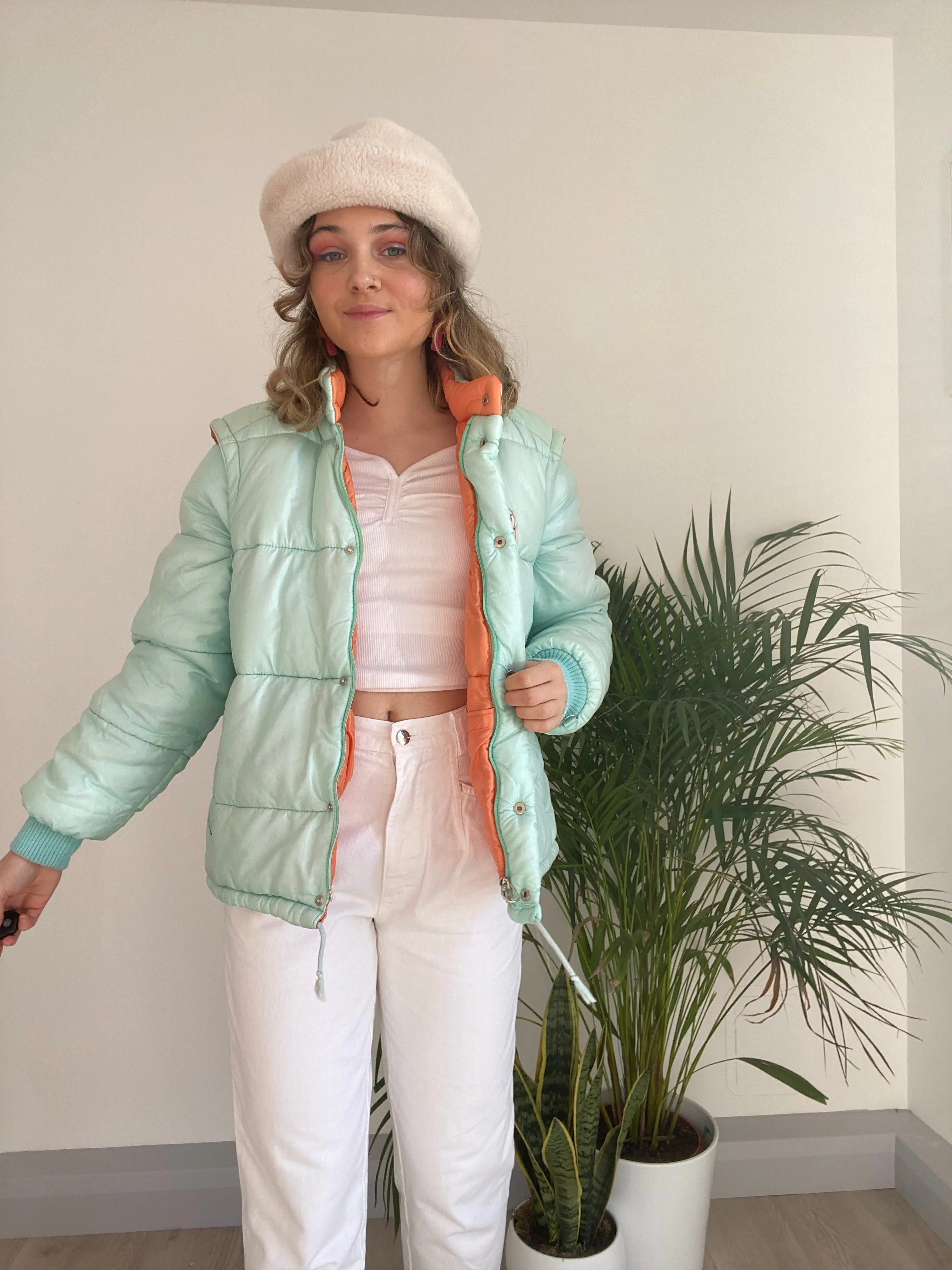 Vintage Mint Green Puffer Jacket (S)