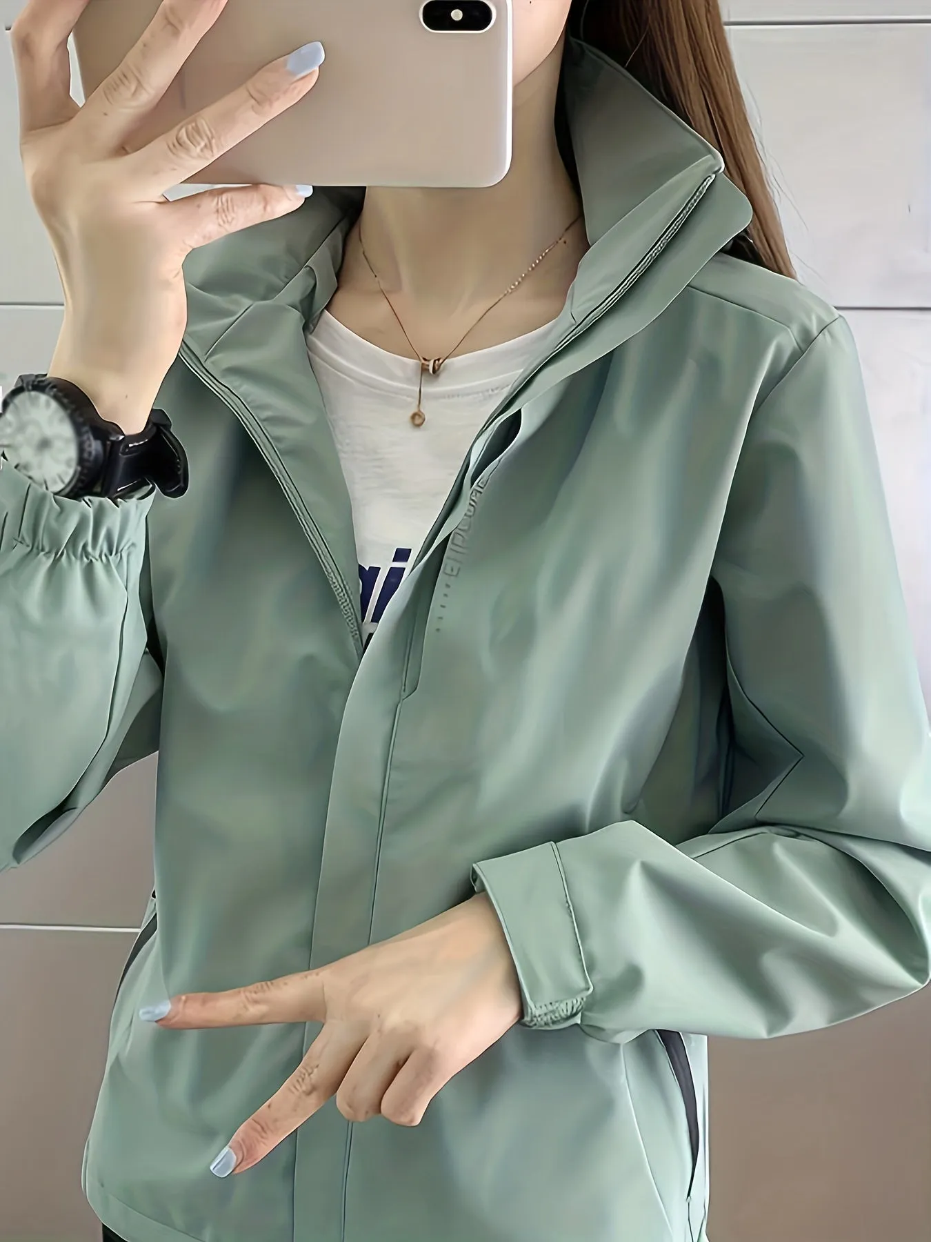 Waterproof Outdoor Jacket - Fully Rainproof and Windproof with Long Sleeves, Zipper Pockets, and Adjustable Hood - Perfect for Casual Womens Outdoor Activities