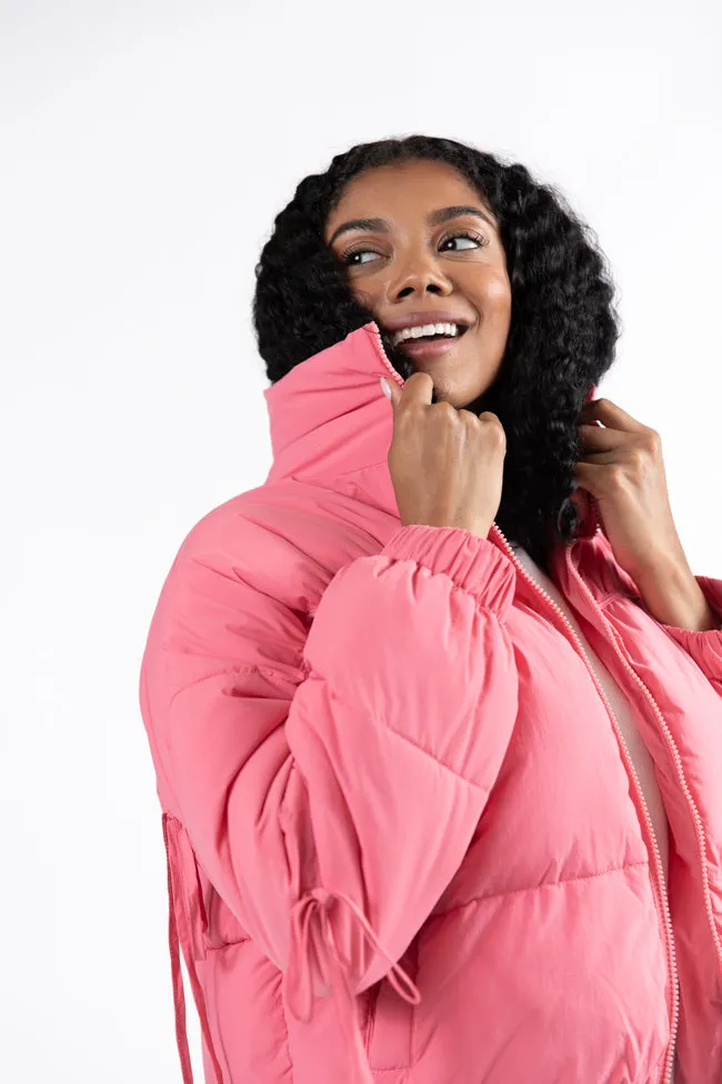 Where You'll Find Me Pink Bow Sleeve Puffer Jacket SALE