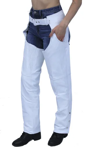 White Soft Leather Pocket Chaps w/Stretch Thigh #C949PSTW