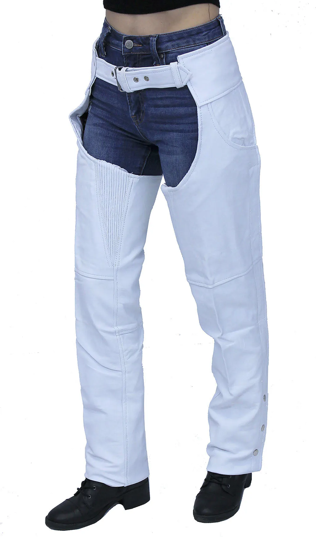 White Soft Leather Pocket Chaps w/Stretch Thigh #C949PSTW