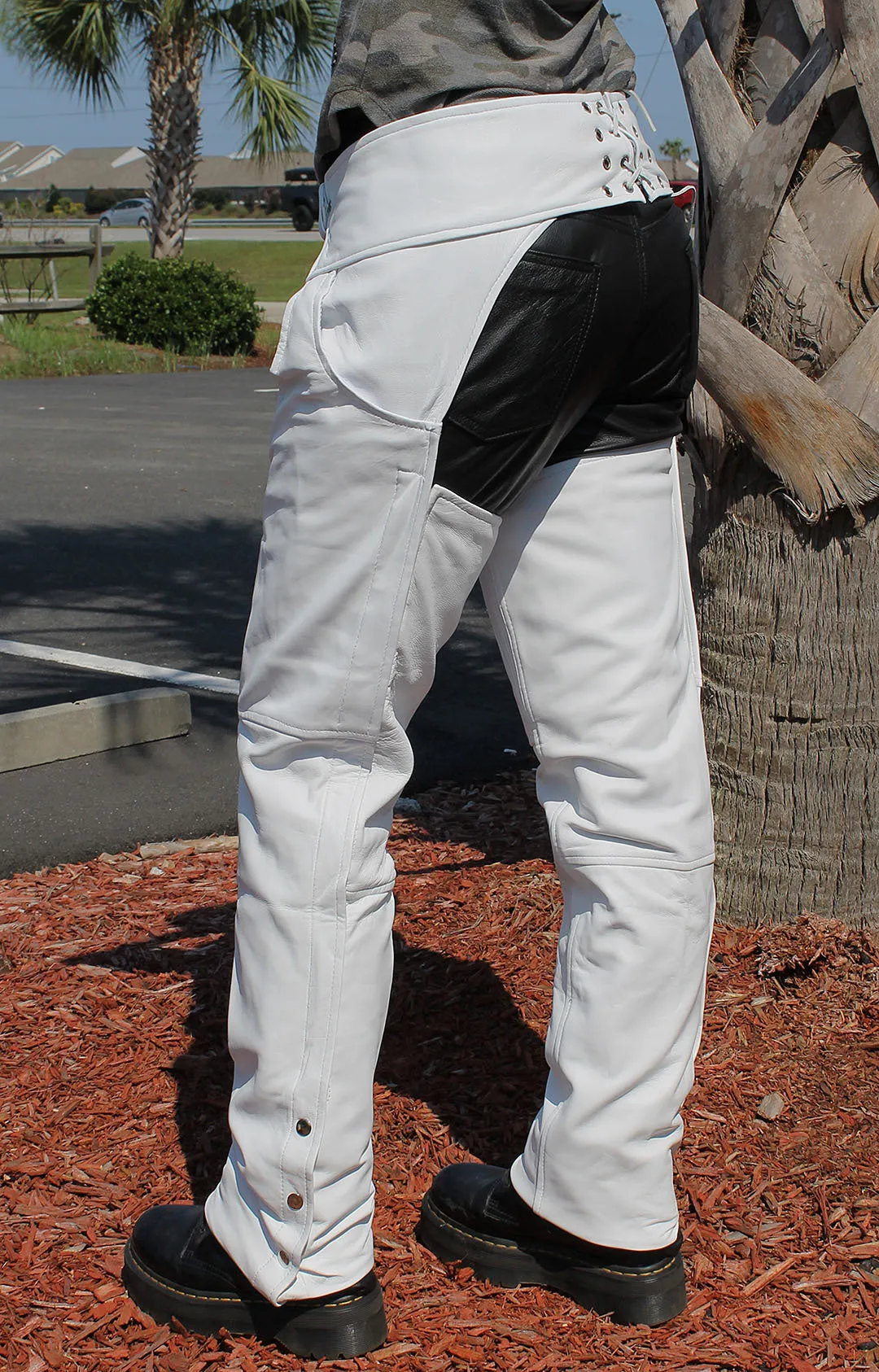 White Soft Leather Pocket Chaps w/Stretch Thigh #C949PSTW