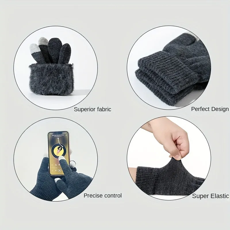 Winter Knitted Gloves For Men And Women, Touch Screen, Cold And Warm, All Finger Gloves, Korean Bicycle Acrylic Gloves