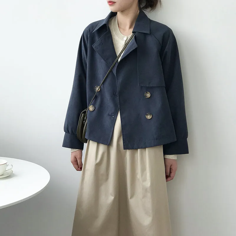 Wjczt 2024 Japanese Turn down Collar Full Regular Sleeve Khaki Trench Loose Straight Short Khaki Office Lady Fabric Belt Coat