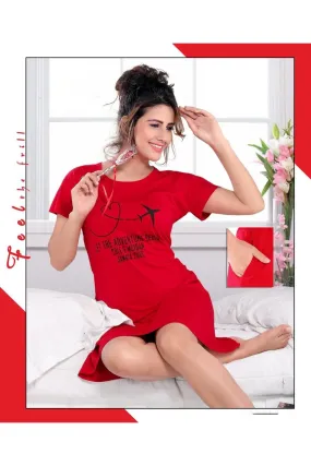 Women Red Hosiery Short Nighty