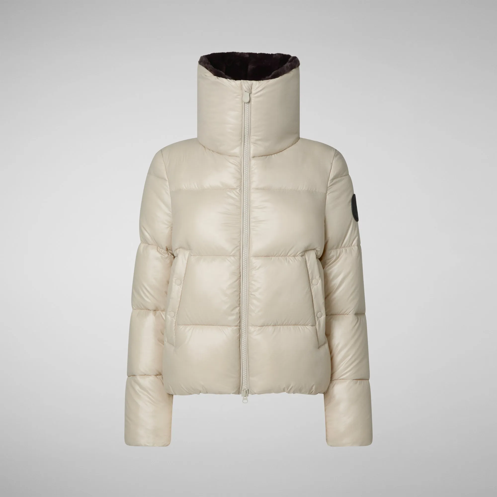 Women's Animal free Puffer Jacket Moma with Faux Fur Lining in Rainy Beige