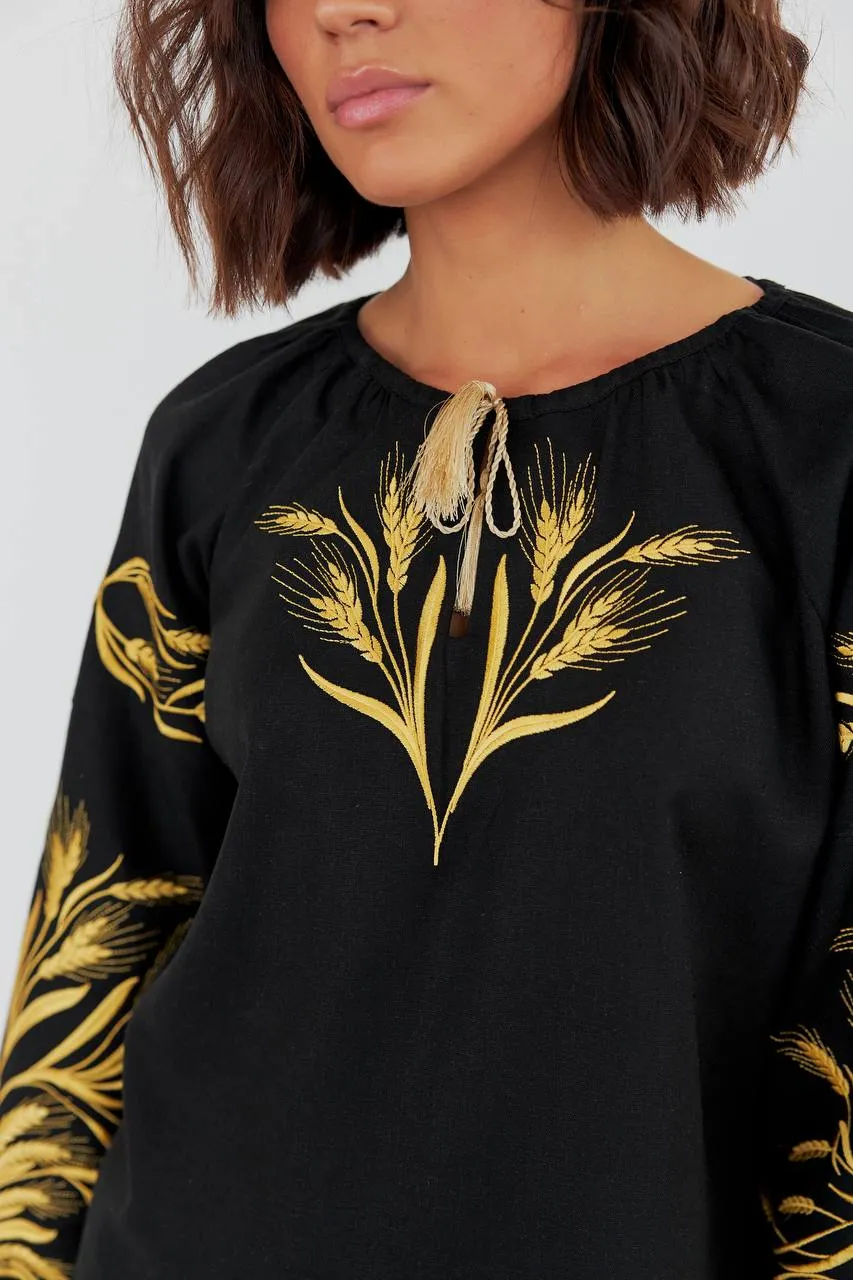 Women's embroidered blouse in Ukrainian style with a wheat ear