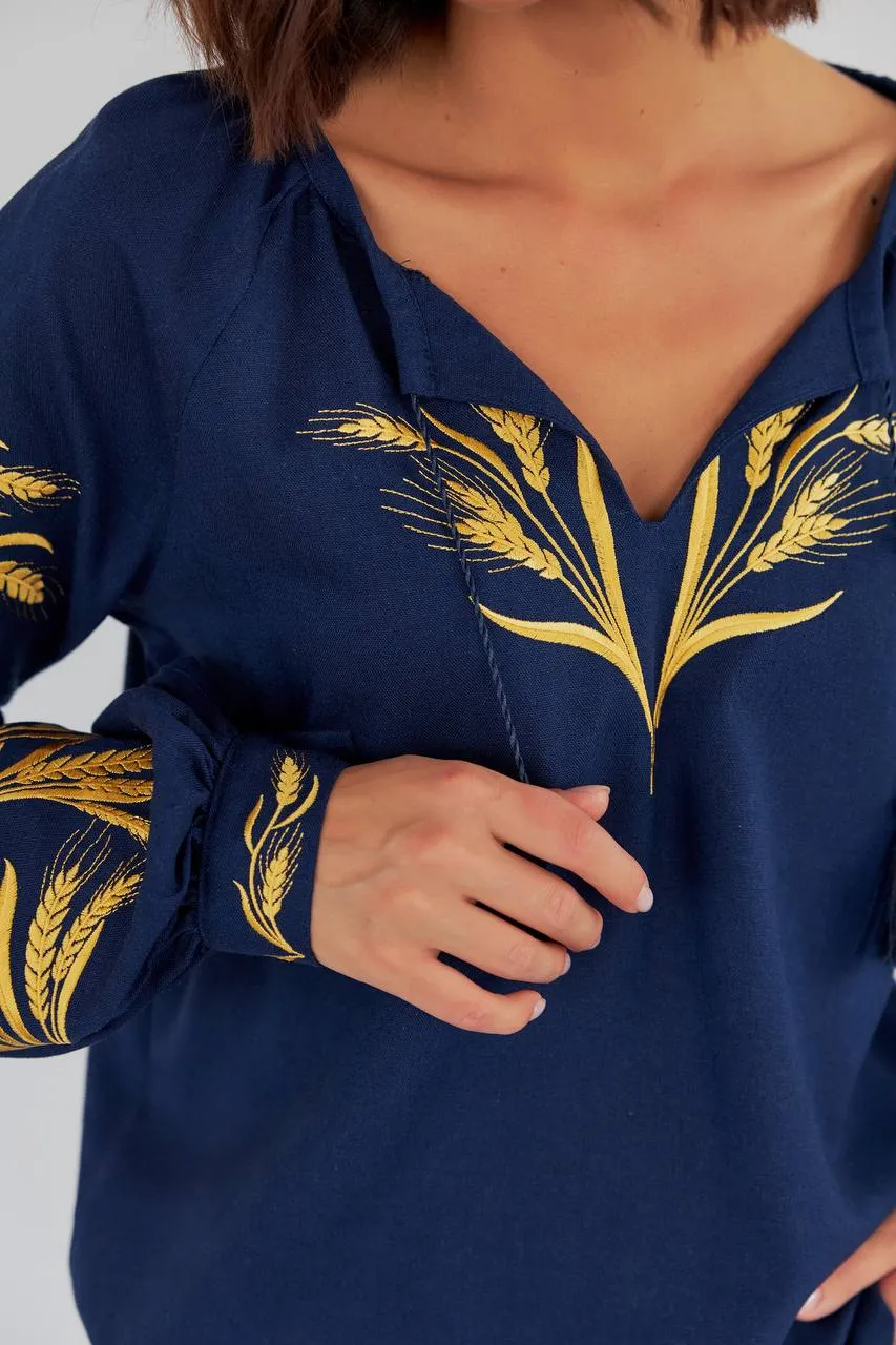 Women's embroidered blouse in Ukrainian style with a wheat ear