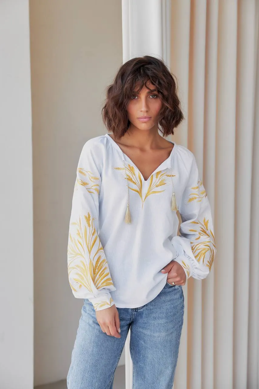 Women's embroidered blouse in Ukrainian style with a wheat ear