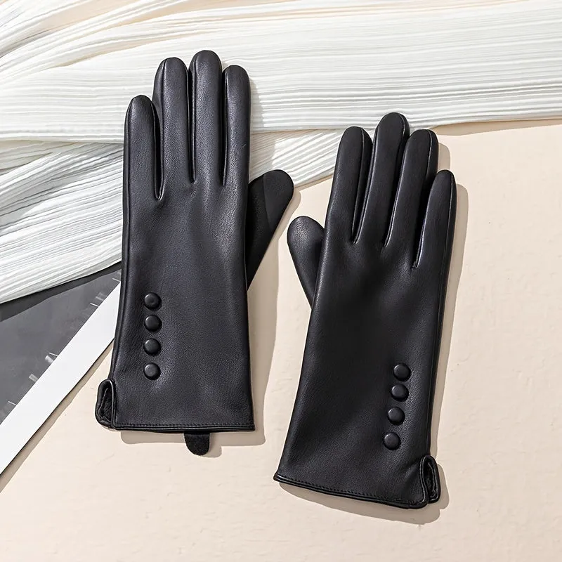 Women's Touchscreen Gloves, Waterproof And Windproof, PU Leather And Polyester Blend, Stretchy, Warm And Insulated, Perfect For Outdoor Activities