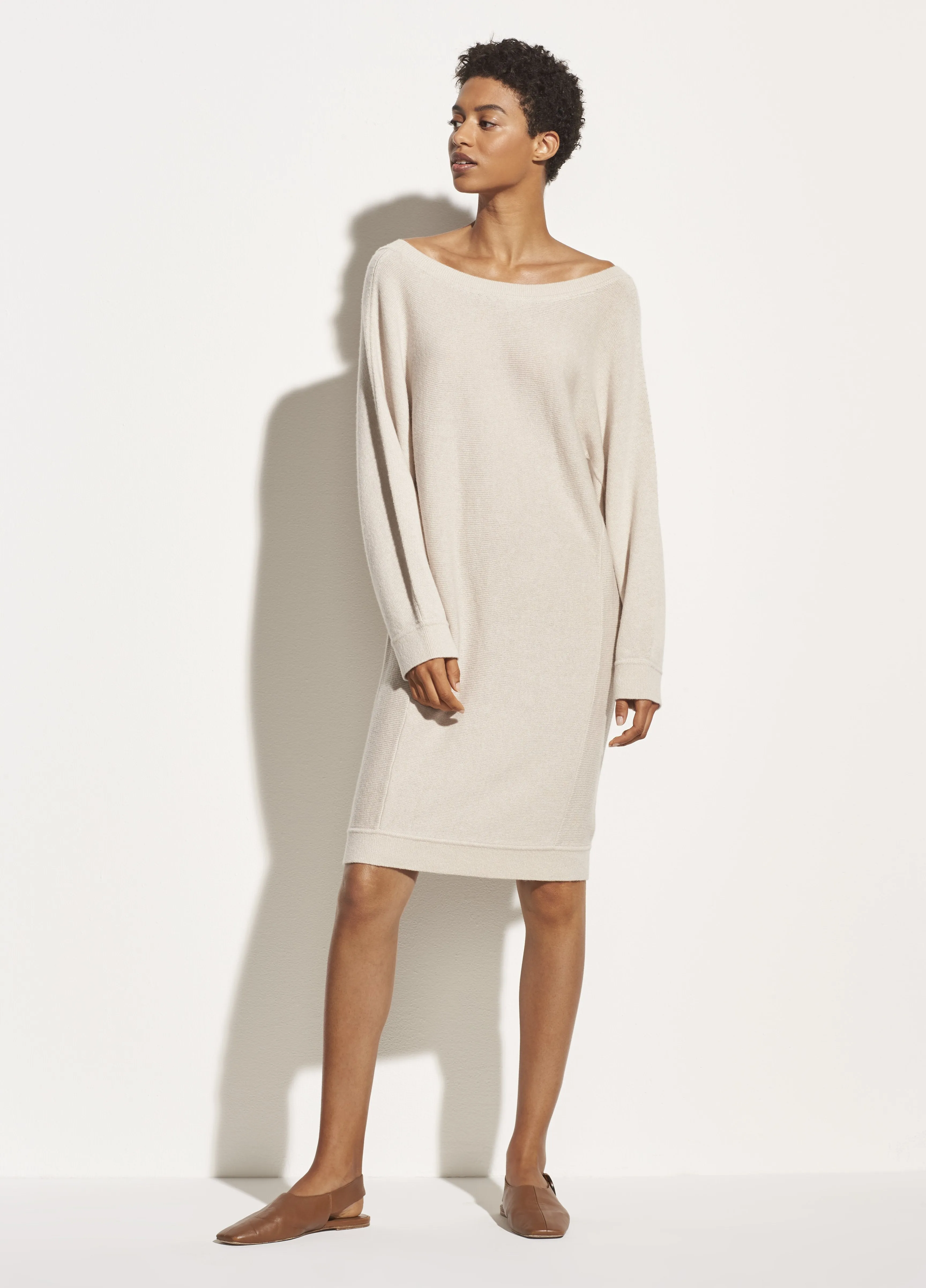 Wool Cashmere Dolman Sleeve Dress in Heather Oatmeal