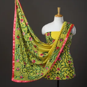 Yellow - 3pc Hand Embroidery Georgette Phulkari Dress Material 05